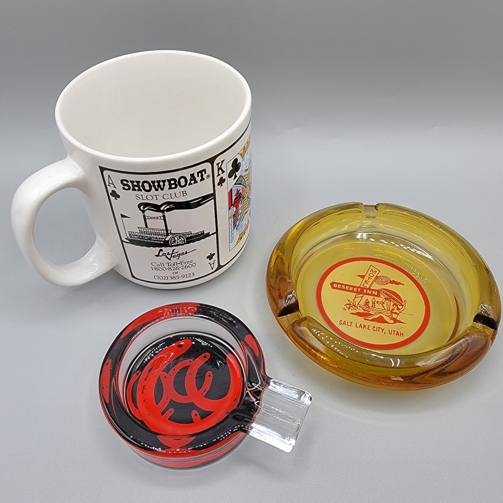 Vtg Souvenir Promotional Collectible Lot (3) Vegas Mug, Marlboro & SLC Ashtray